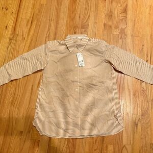 NWT Uniqlo Orange Striped Button Up Shirt Womens XS Long Sleeve Casual Cotton